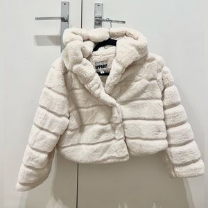 GOOD AS NEW - Cropped Apparis Hooded Faux Fur